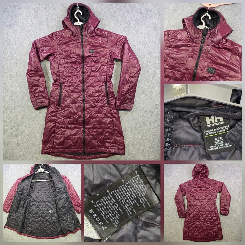 Helly Hansen Parka Coat Womens S‎ Red Hooded Insulated Quilted Mid Length Warm